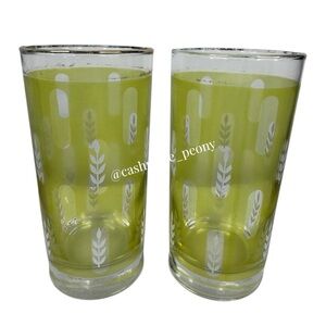 Vintage MCM Libby Harvest Golden Wheat Cooler Drinking Glasses Set Of 2